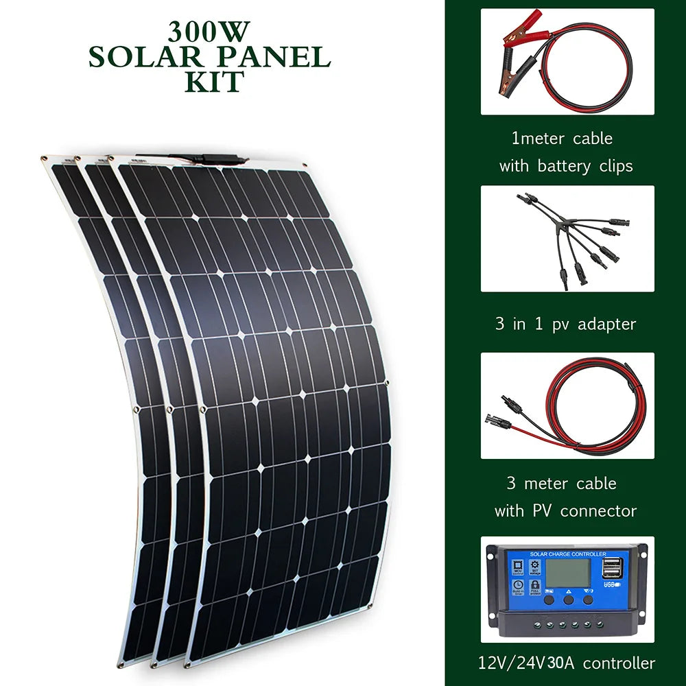 300w 200w 100w flexible solar panels 12v 24v high