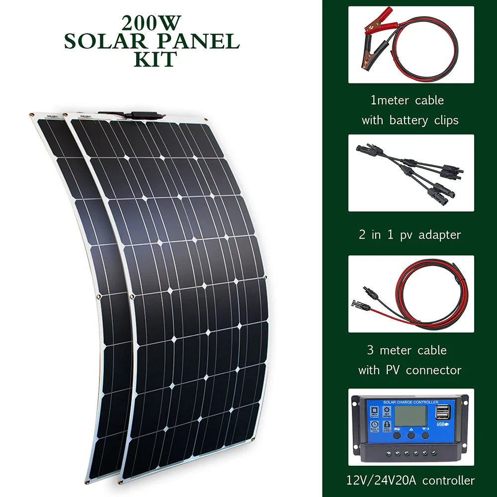 300w 200w 100w flexible solar panels 12v 24v high