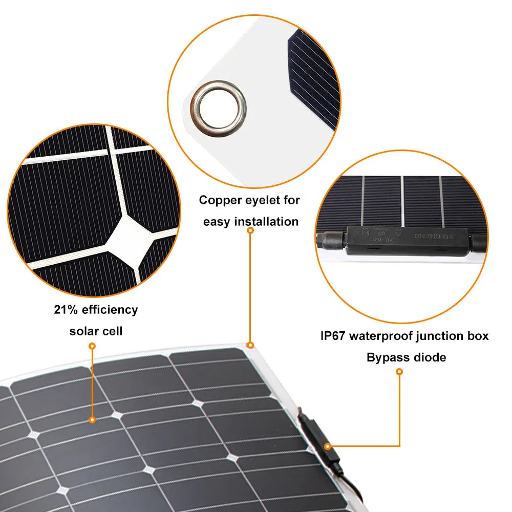 300w 200w 100w flexible solar panels 12v 24v high