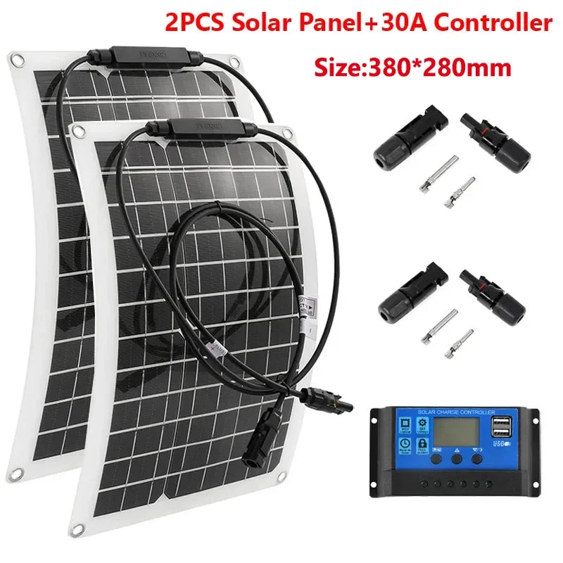 30w-600w flexible solar panel 12v battery charger dual usb