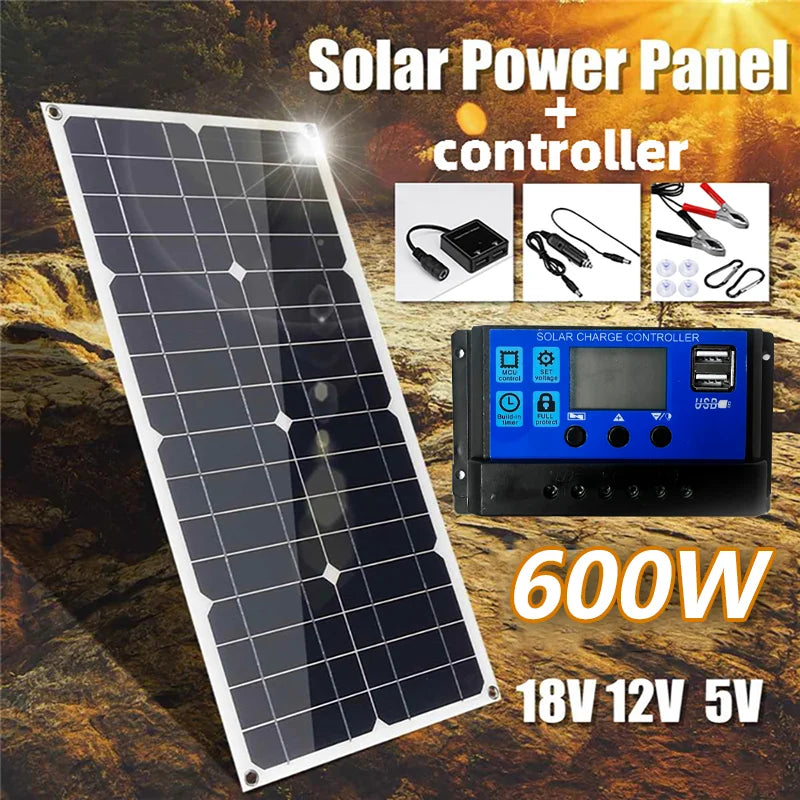 600w solor panel flexible power bank solar cell kit 12v18v controller