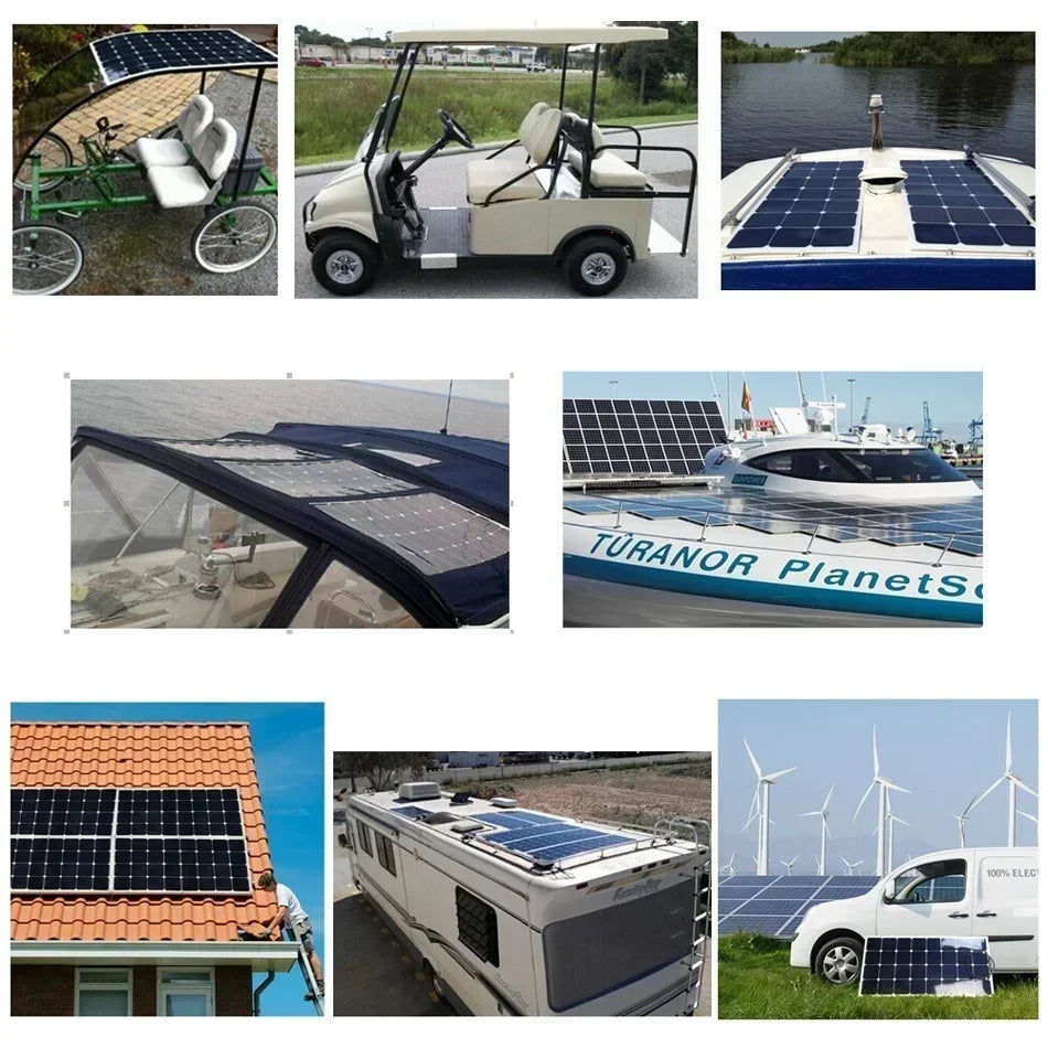 100w 200W 300W 400W 1000w Flexible Solar Panel Efficiency Cell DIY Module PV 12v Battery RV Boat Yard Power Charge