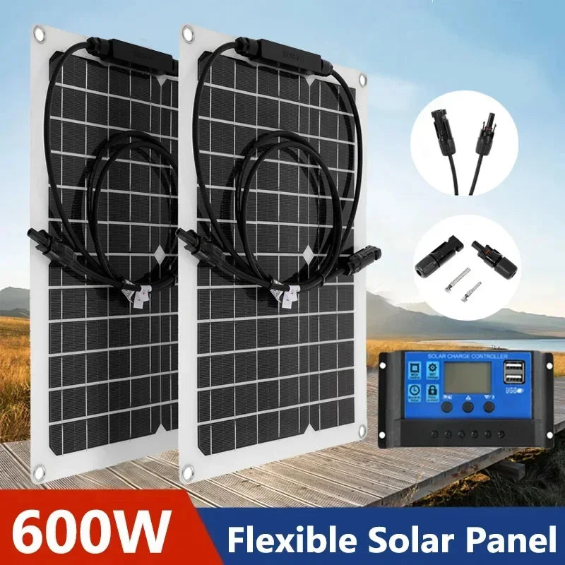 30w-600w flexible solar panel 12v battery charger dual usb