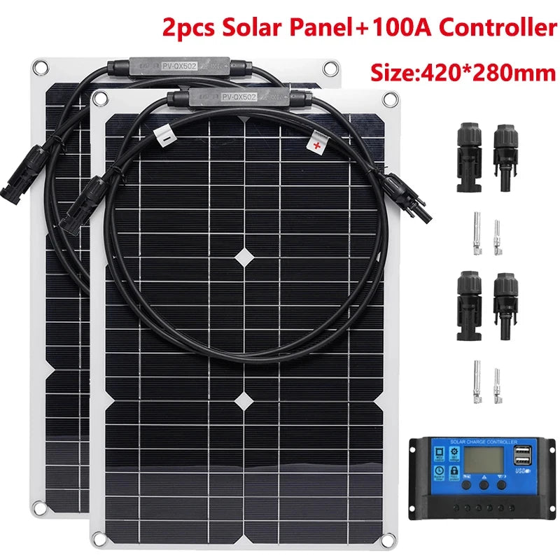 30w-600w flexible solar panel 12v battery charger dual usb