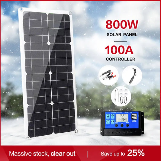 800w solar power system kit battery charger solar panel 10-100a charg