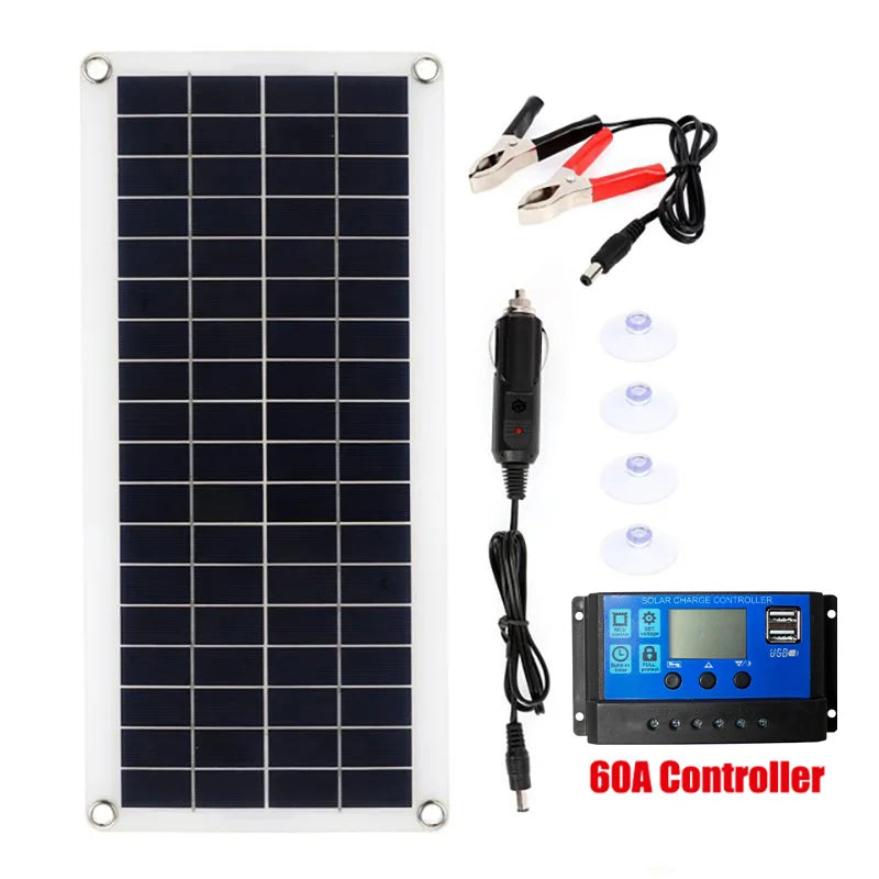 300w solar panel 12v usb charging solar cell 60a controller portable