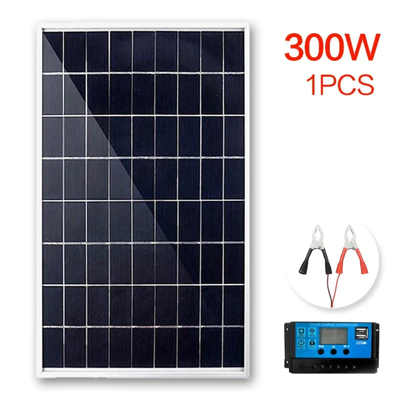 300w solar panel kit complete 5v 12v polycrystalline usb power portab