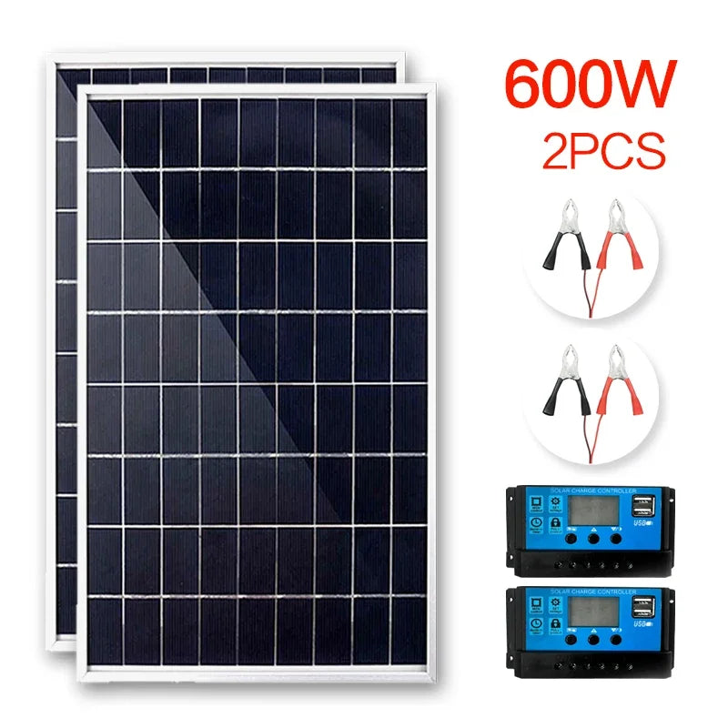 300w solar panel kit complete 5v 12v polycrystalline usb power portab