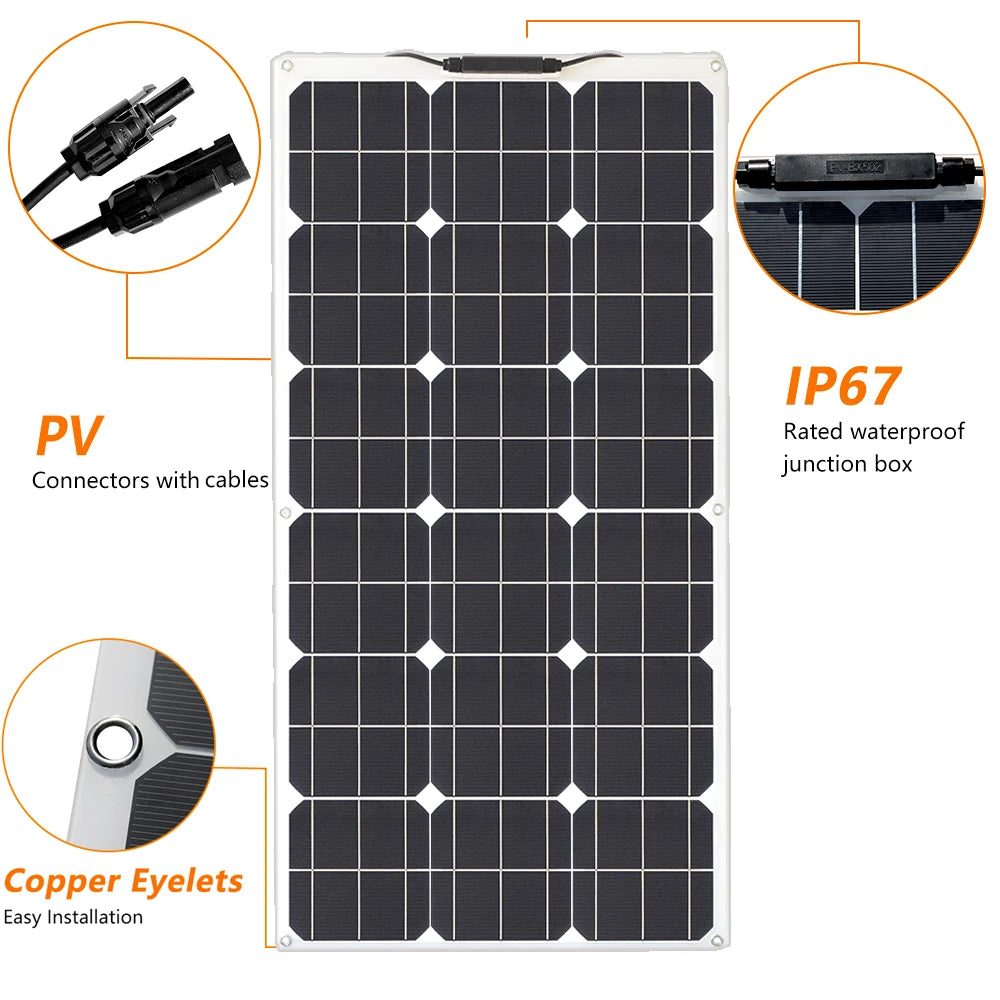 solar panel 200w 100w 12v battery charger flexible photovoltaic panel