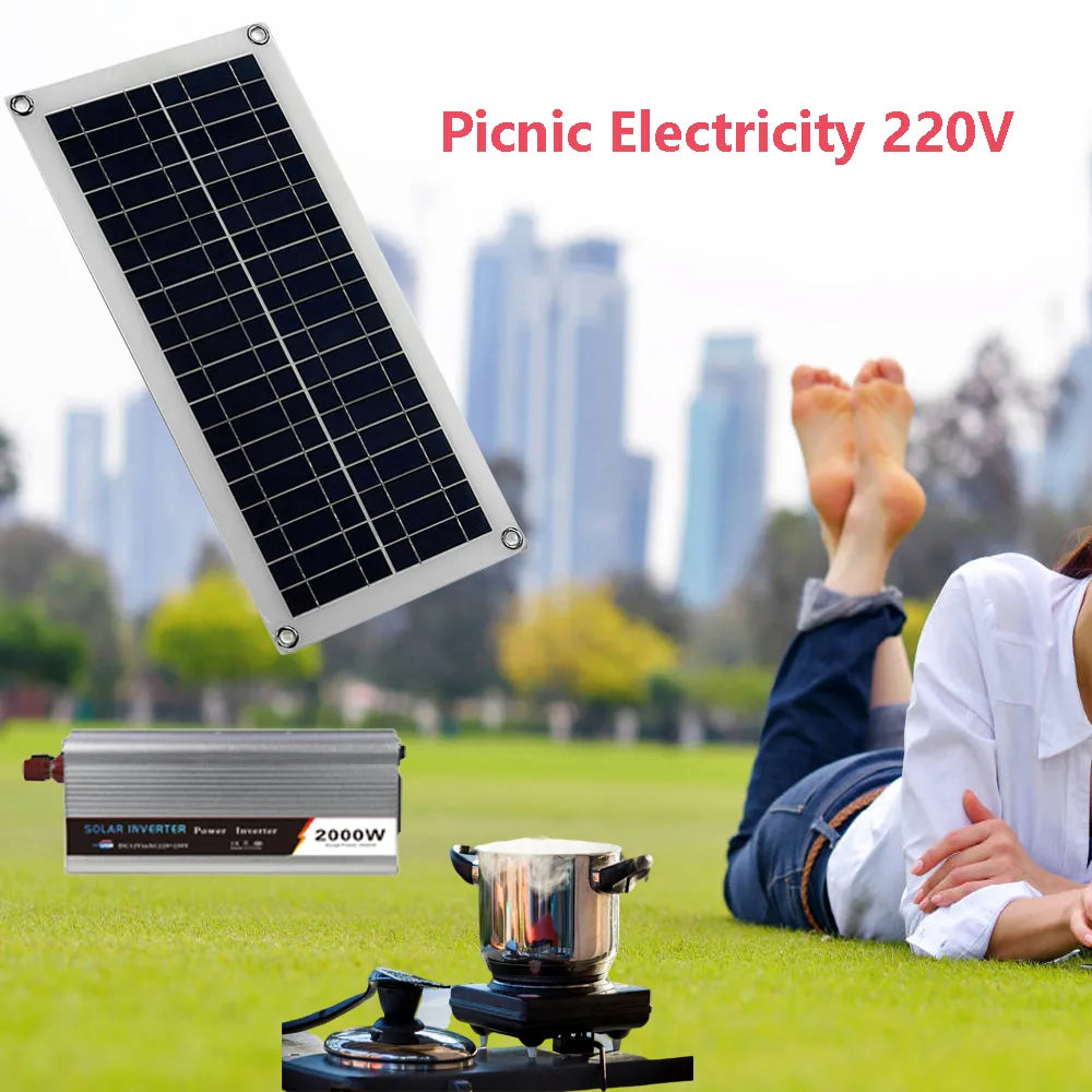 2000w solar power system solar panel kit 12v solar battery 10a-60a con