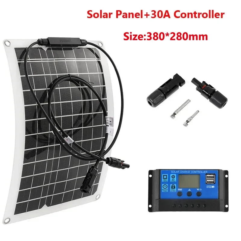 30w-600w flexible solar panel 12v battery charger dual usb