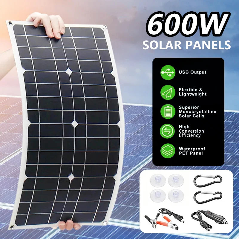 600w solor panel flexible power bank solar cell kit 12v18v controller