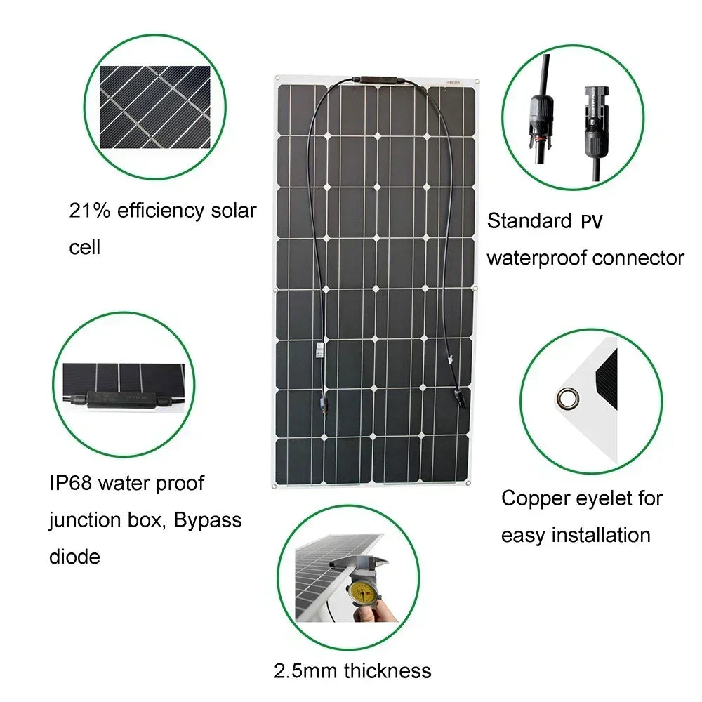 100w 200w 300w 400w 1000w flexible solar panel efficiency cell diy mod