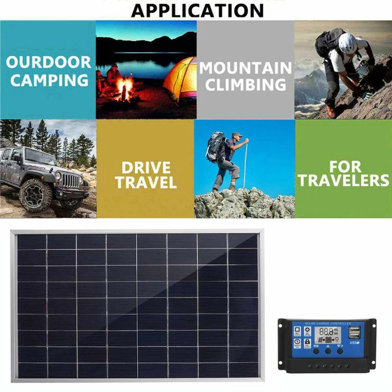 300W 12V Solar Panel Kit 600W Solar Panel 100A Controller USB Port Portable Solar Battery Charger  for Outdoor Camping Mobile RV